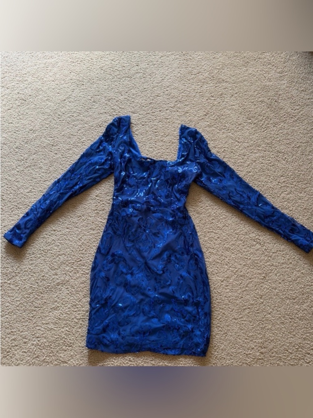 LUCY IN THE SKY cobalt sequin lace up back mini dress